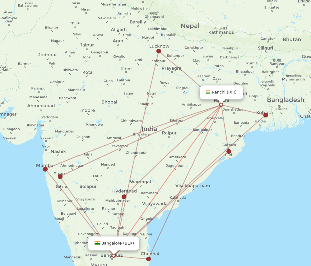 IXR to BLR flights and routes map