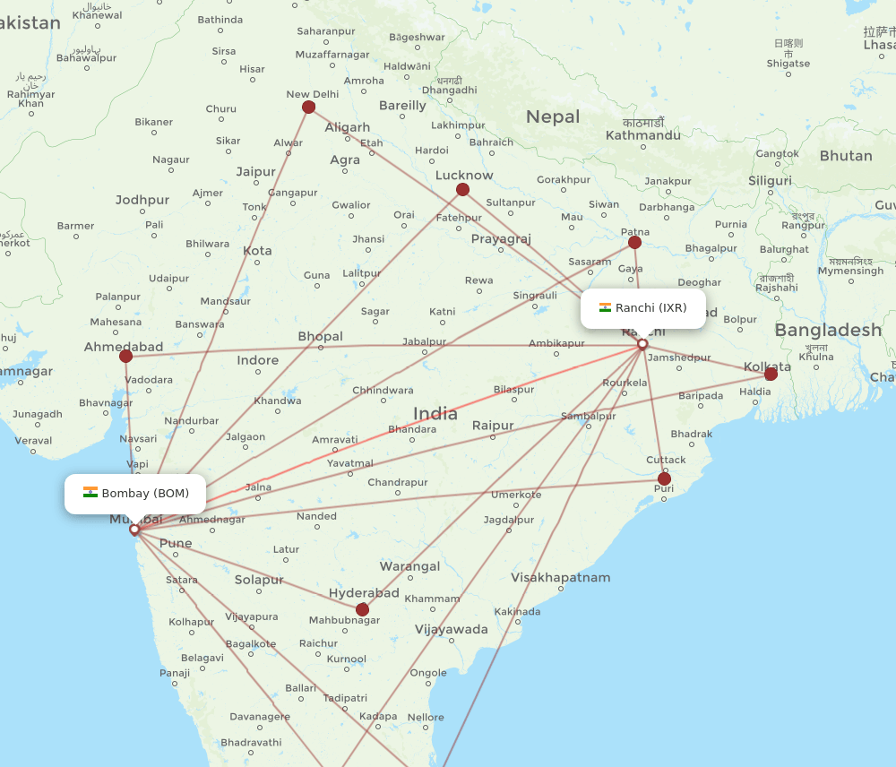 IXR-BOM flight routes