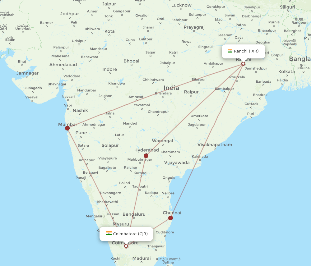 IXR to CJB flights and routes map
