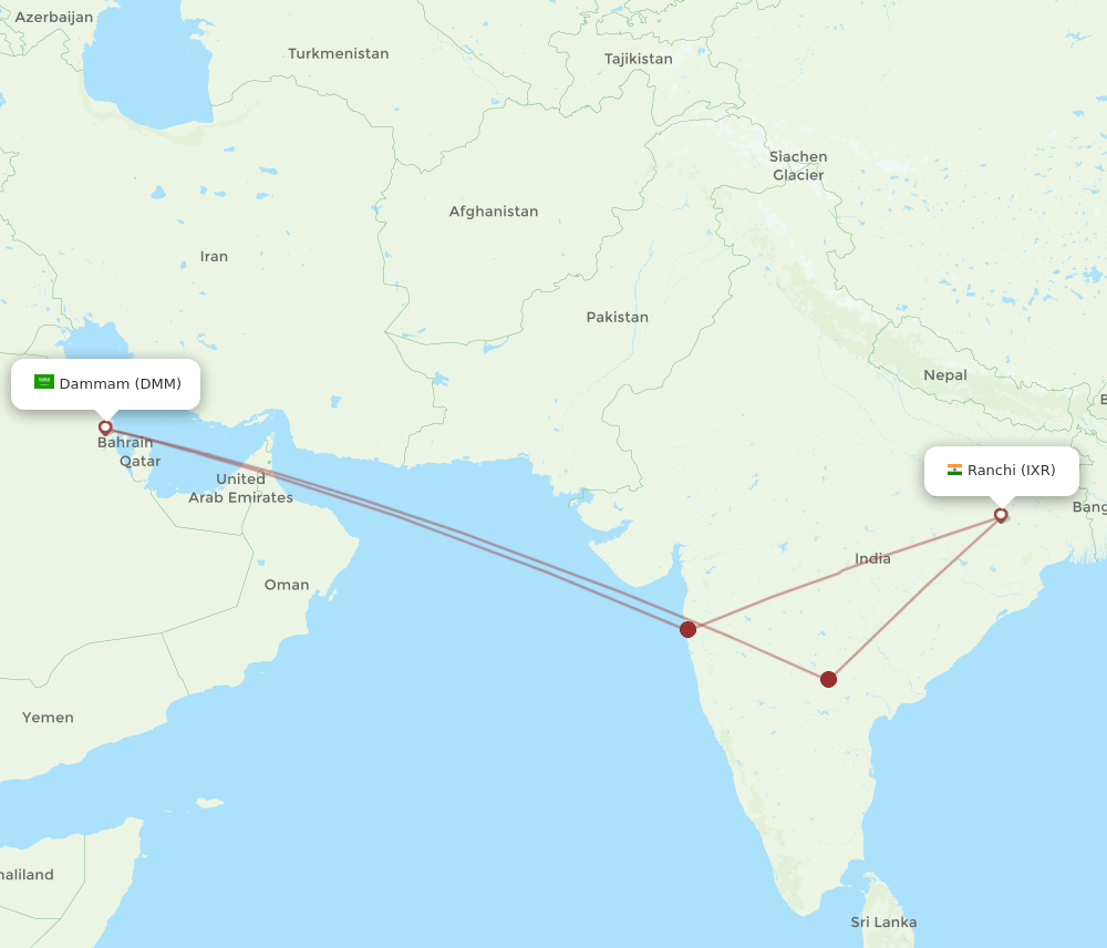 IXR to DMM flights and routes map