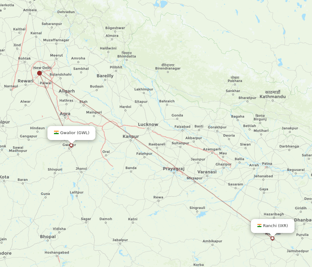 IXR to GWL flights and routes map