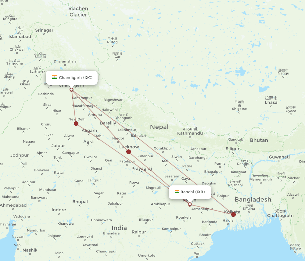 IXR-IXC flight routes