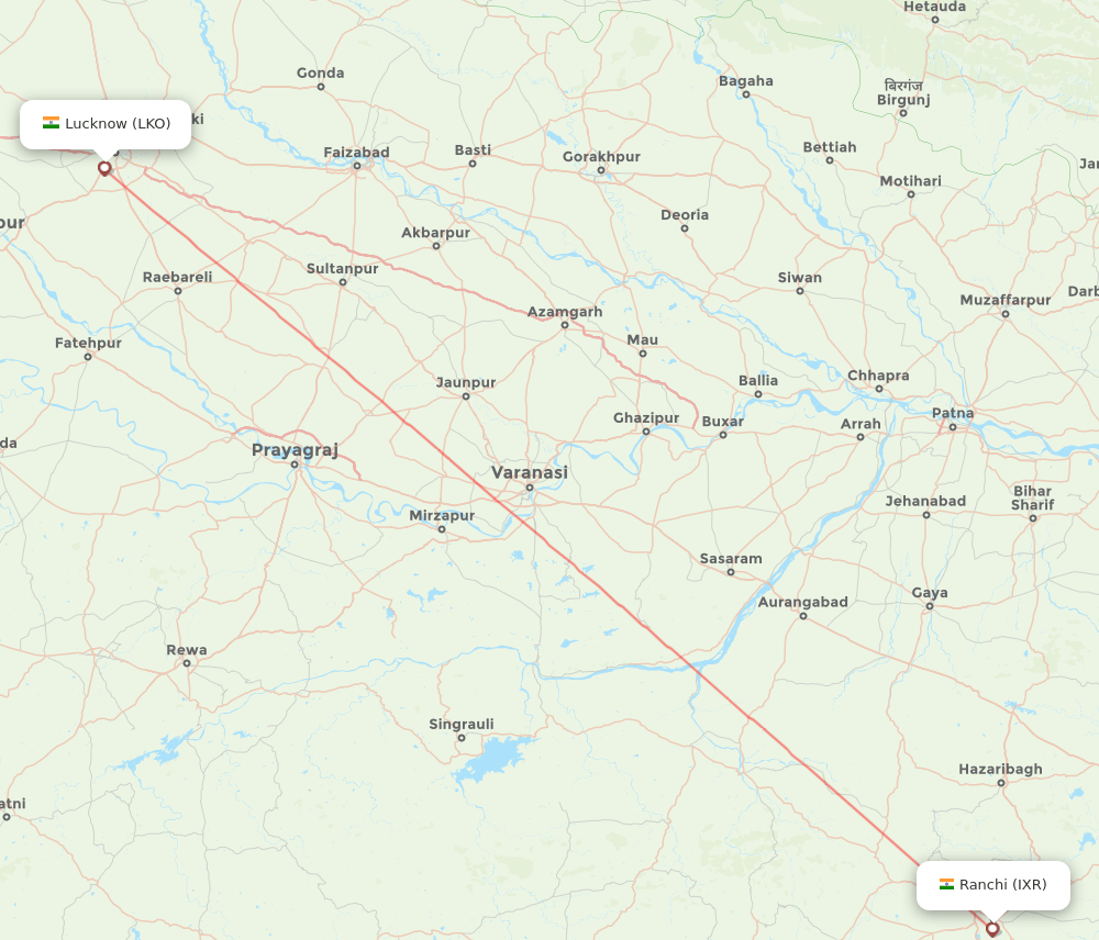 IXR to LKO flights and routes map