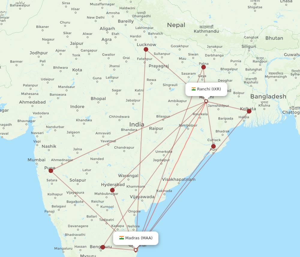 IXR to MAA flights and routes map