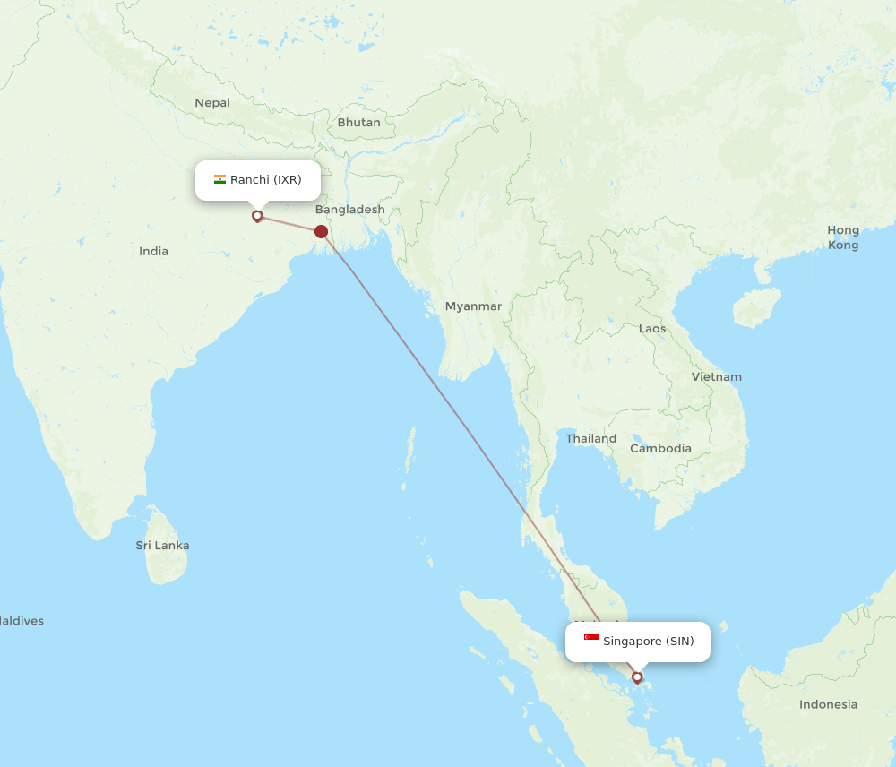 IXR to SIN flights and routes map