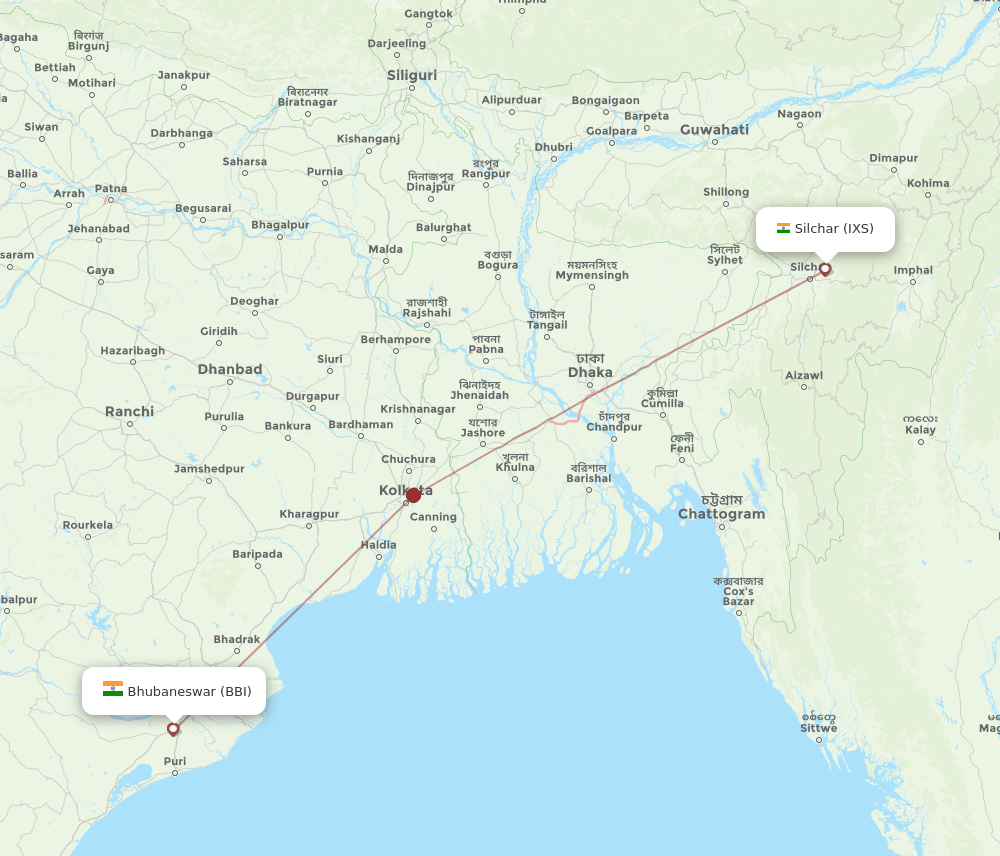 IXS to BBI flights and routes map