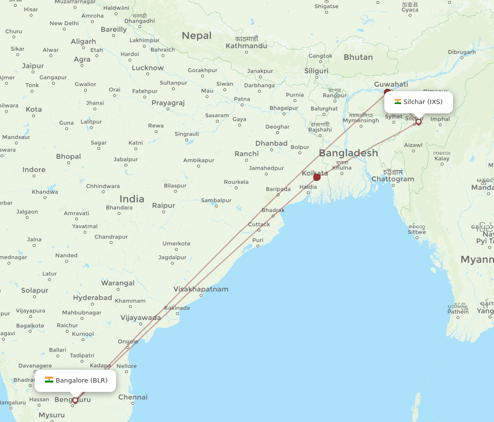 IXS-BLR flight routes