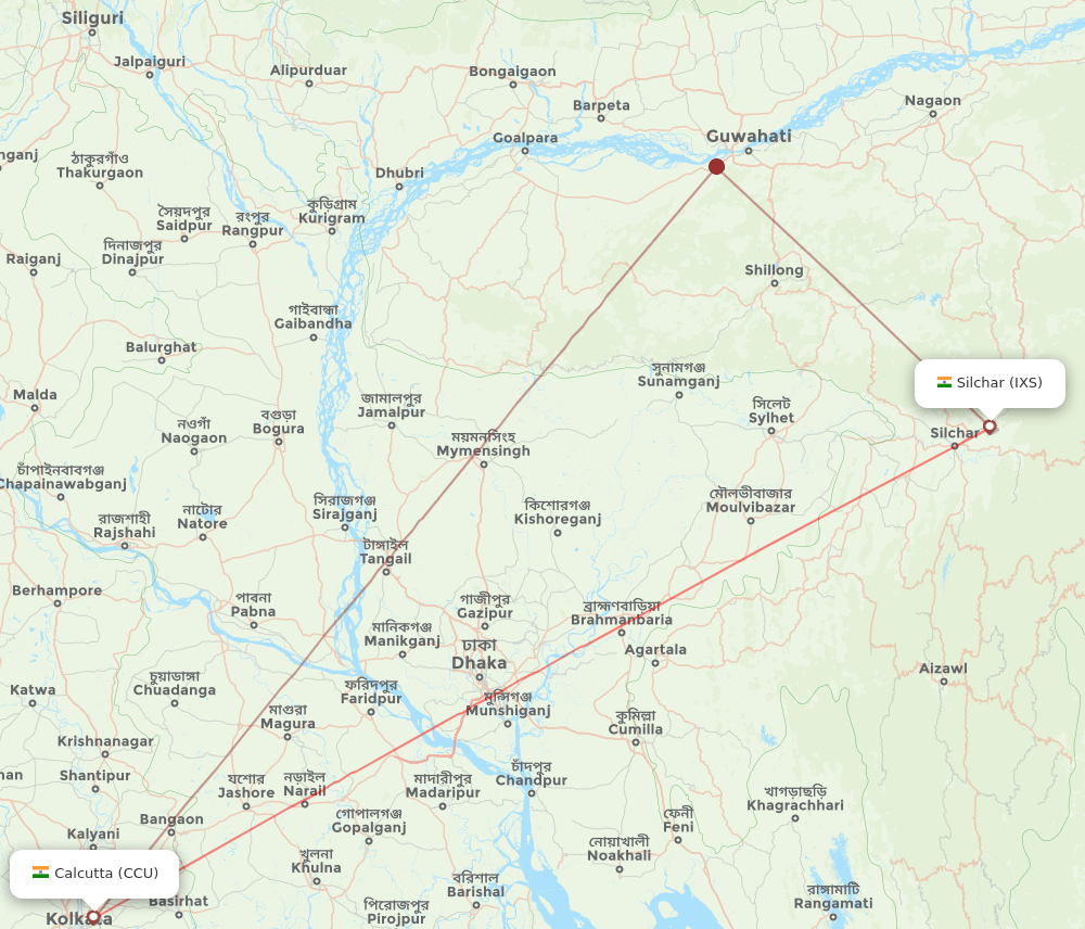 IXS to CCU flights and routes map