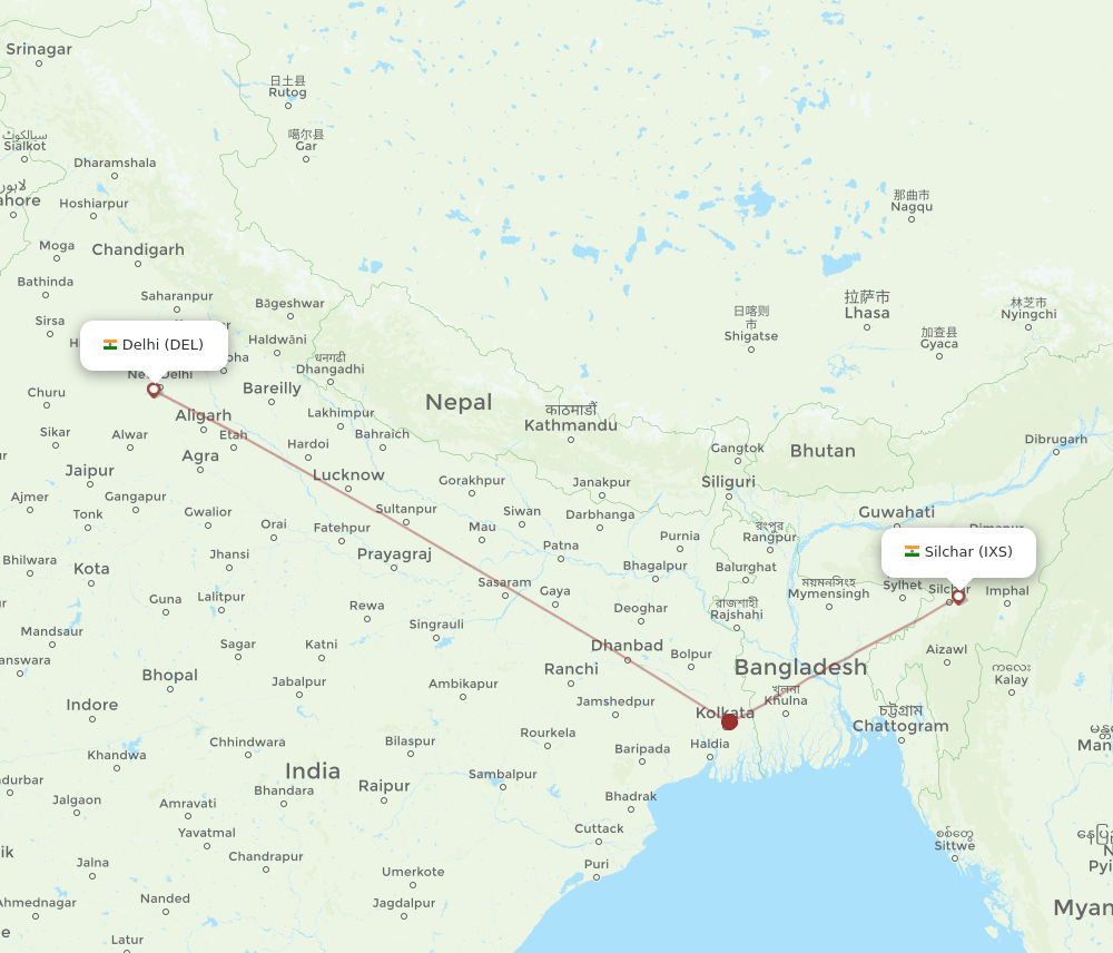 IXS to DEL flights and routes map