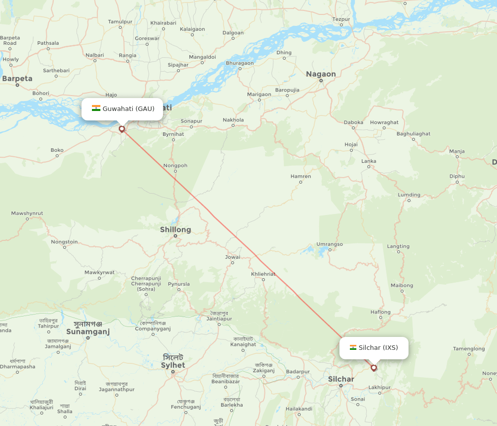 IXS to GAU flights and routes map