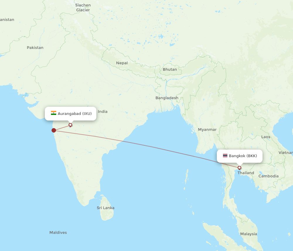 BKK to IXU flights and routes map