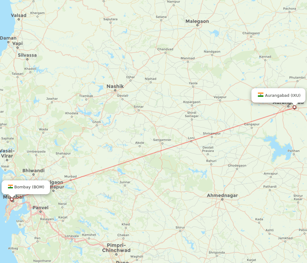 Aurangabad - Mumbai route map and flight paths