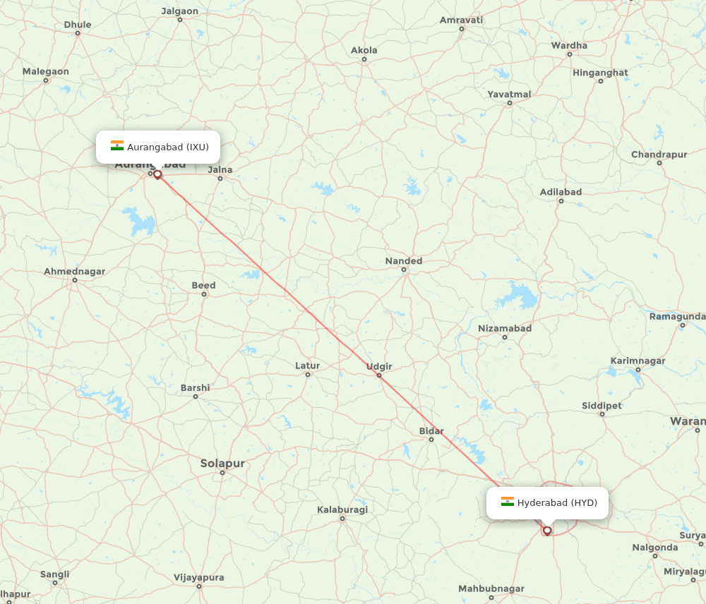 IXU to HYD flights and routes map