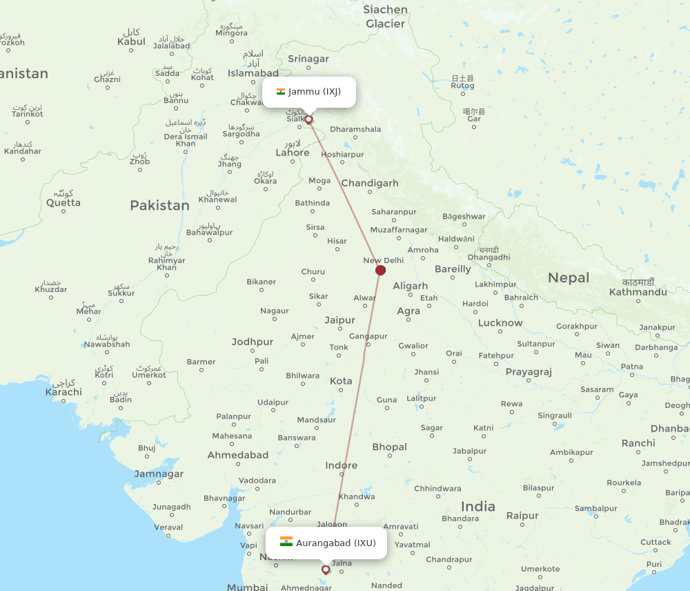 IXU to IXJ flights and routes map