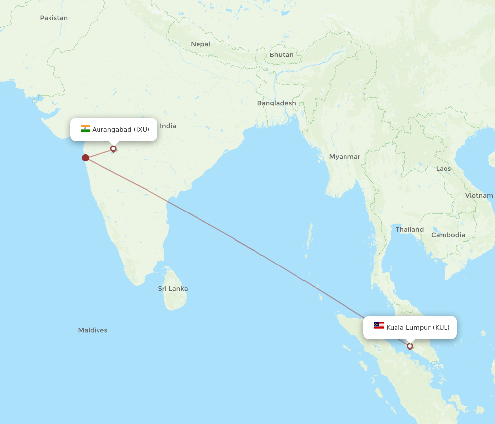 Kuala Lumpur - Aurangabad route map and flight paths