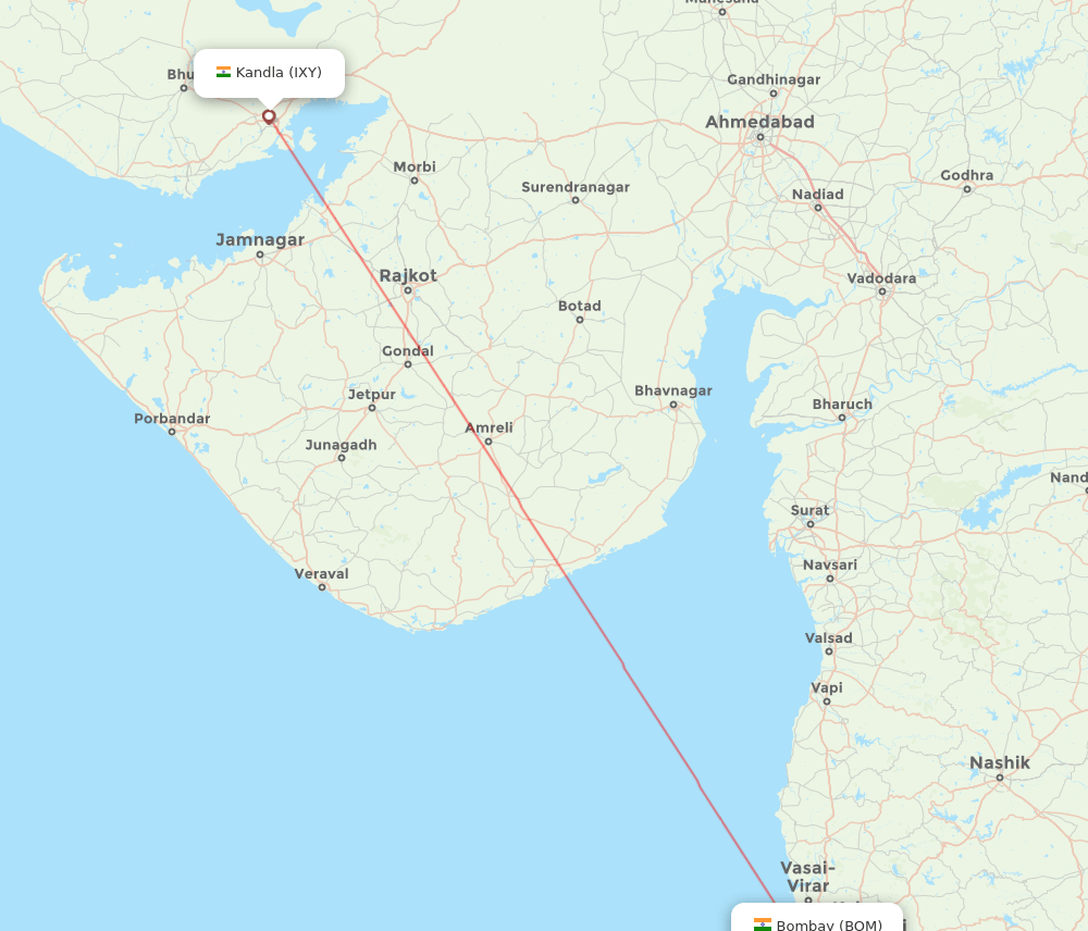 Kandla - Mumbai route map and flight paths