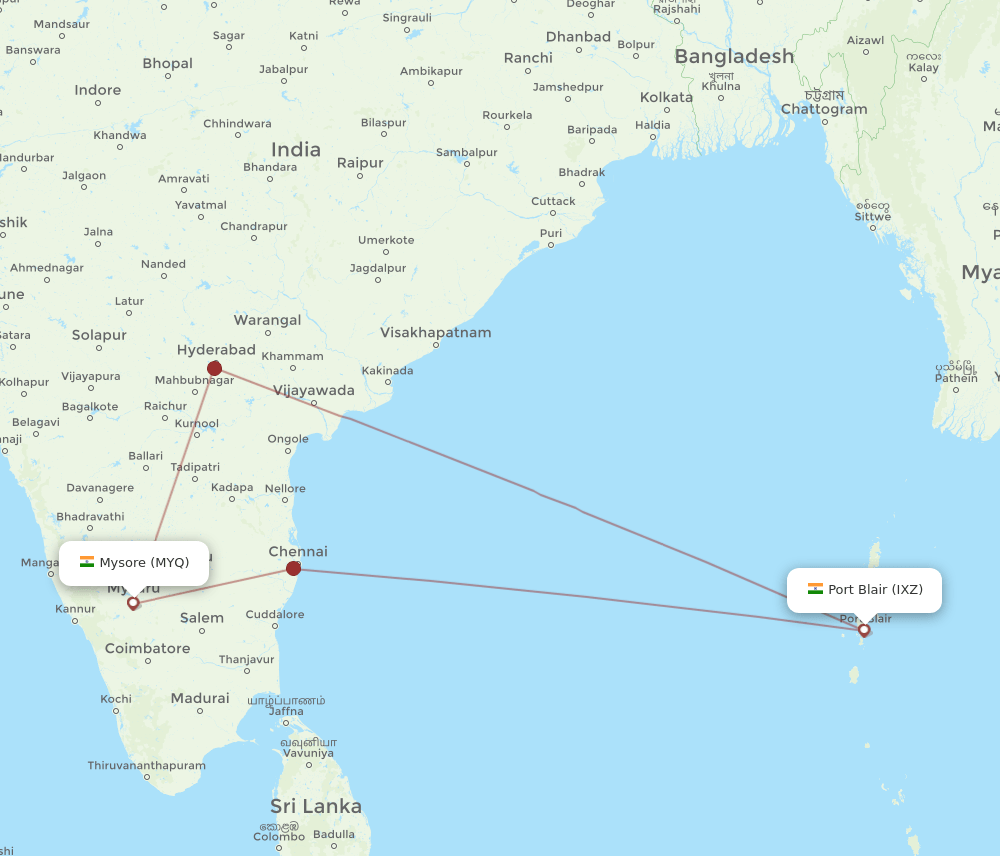IXZ-MYQ flight routes