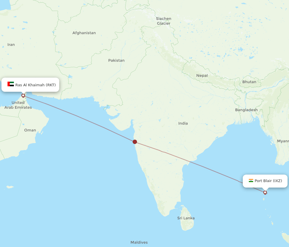 Ras al-Khaimah - Port Blair route map and flight paths