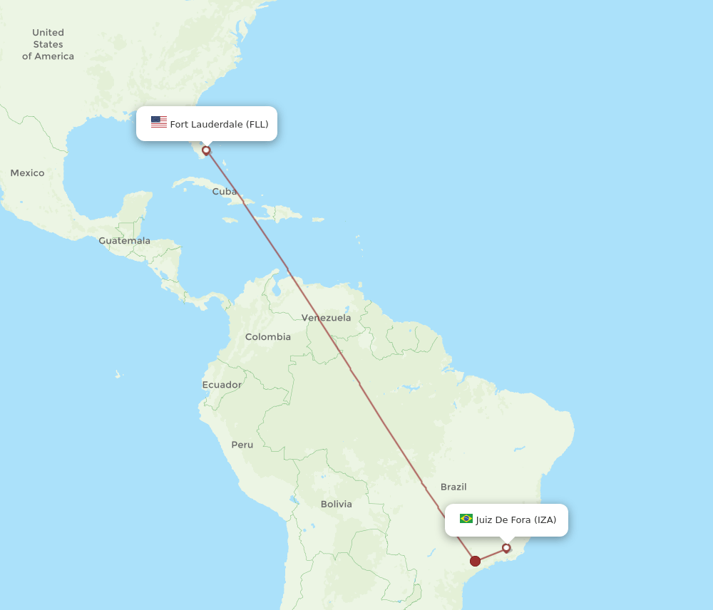 Juiz de Fora - Fort Lauderdale route map and flight paths