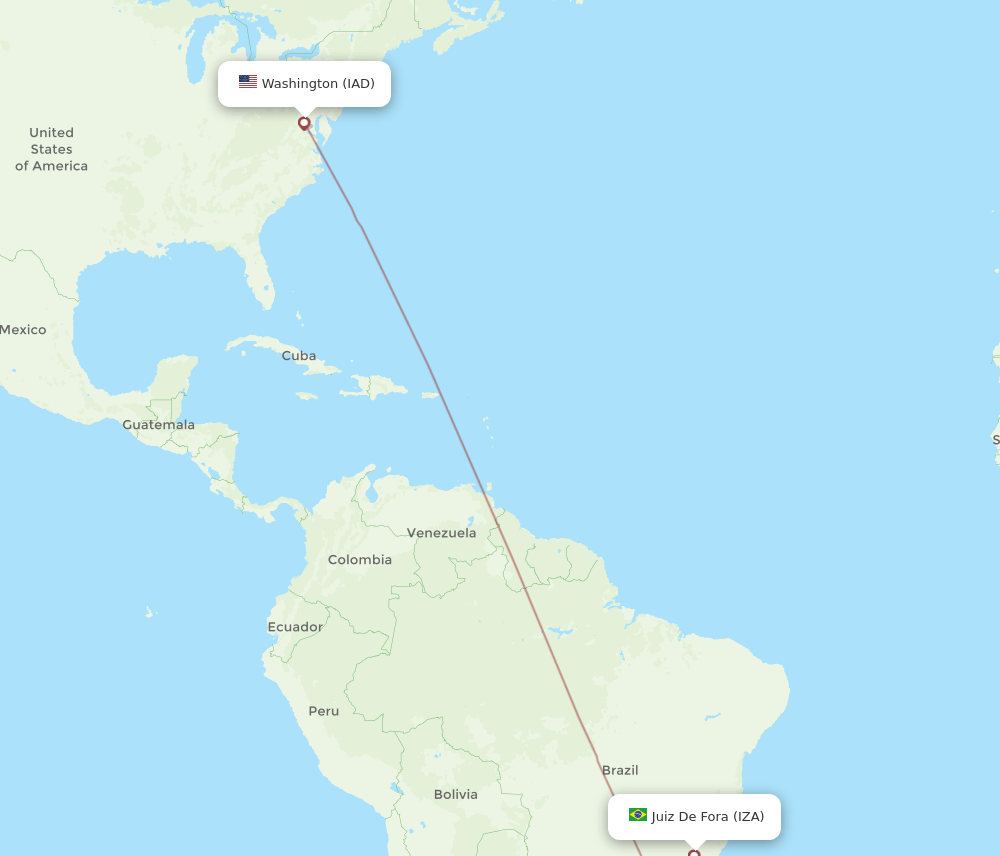 IZA-IAD flight routes