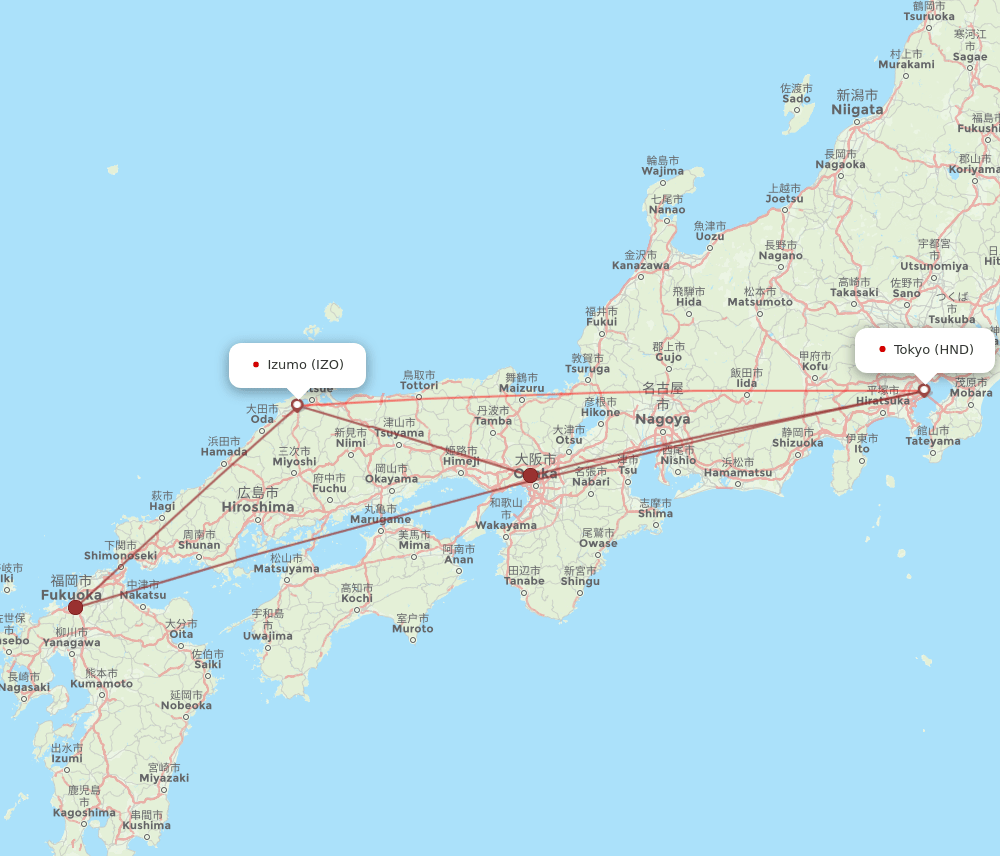 IZO-HND flight routes