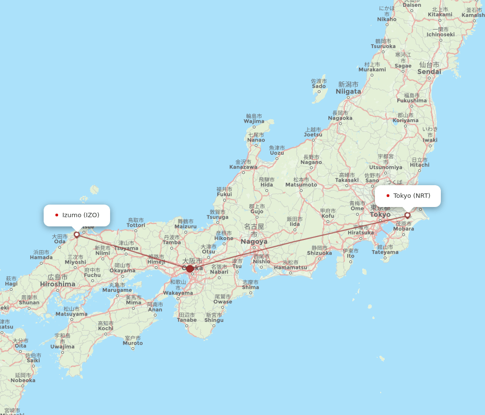 IZO-NRT flight routes