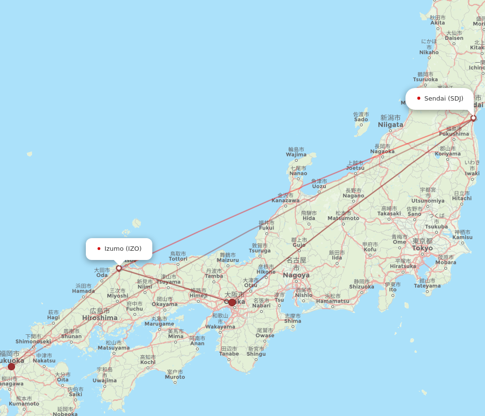 IZO to SDJ flights and routes map
