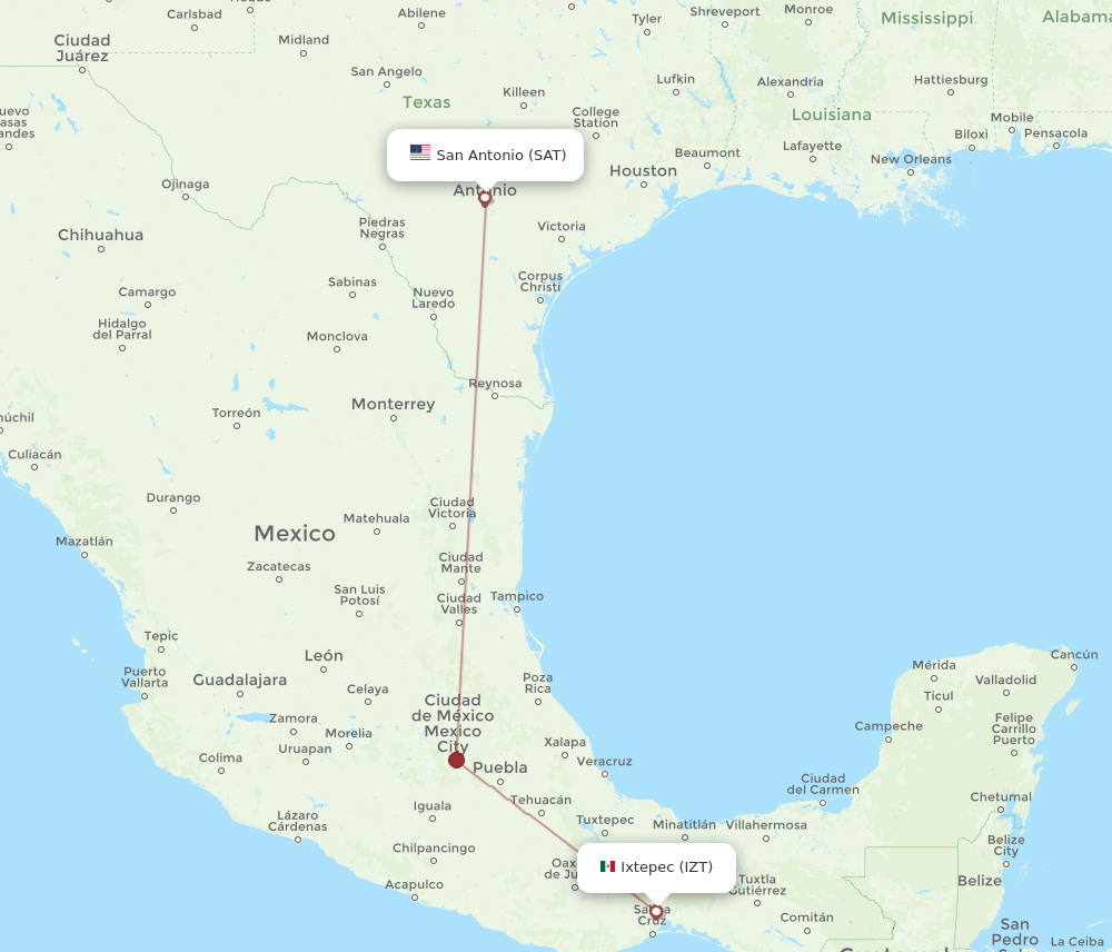 IZT to SAT flights and routes map