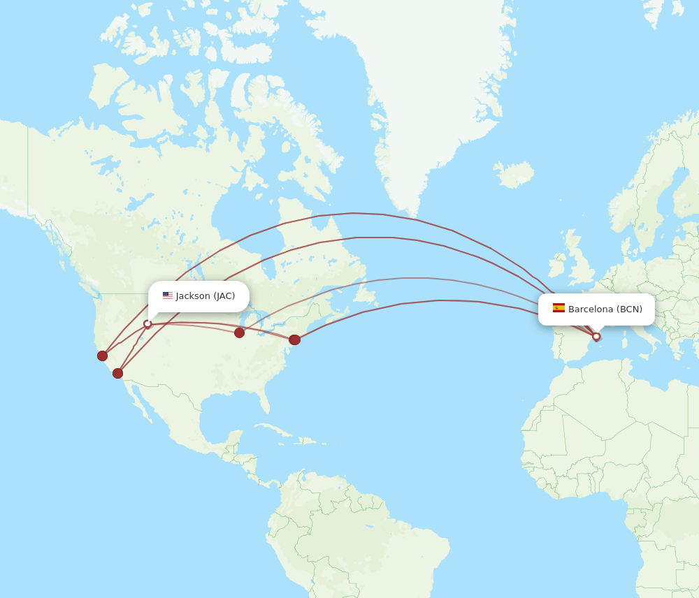 BCN to JAC flights and routes map