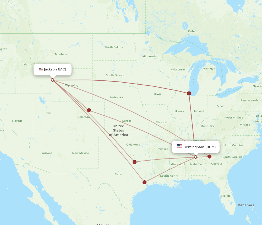JAC to BHM flights and routes map