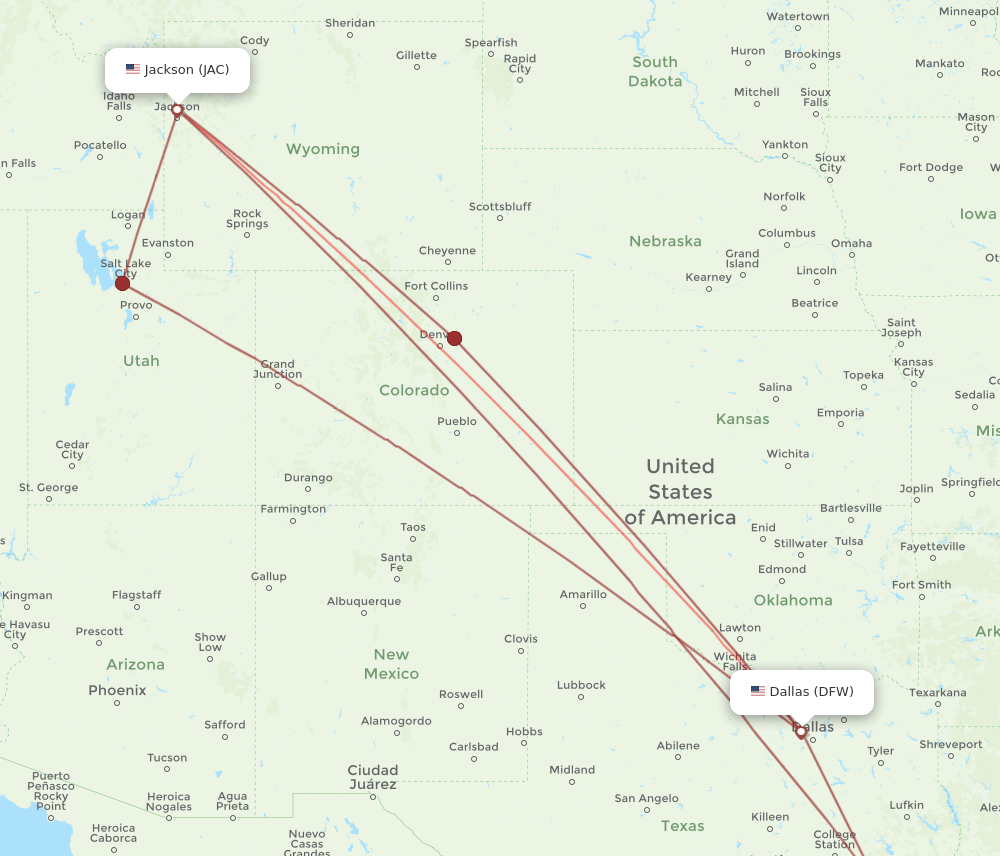 JAC-DFW flight routes