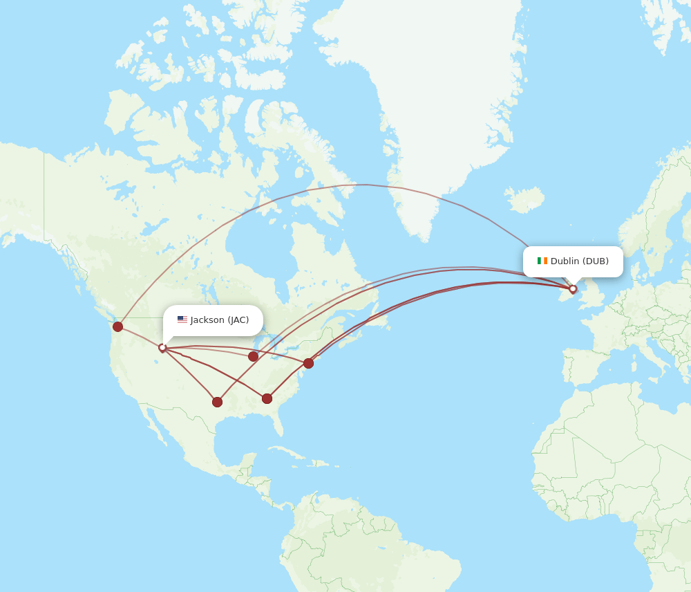DUB to JAC flights and routes map