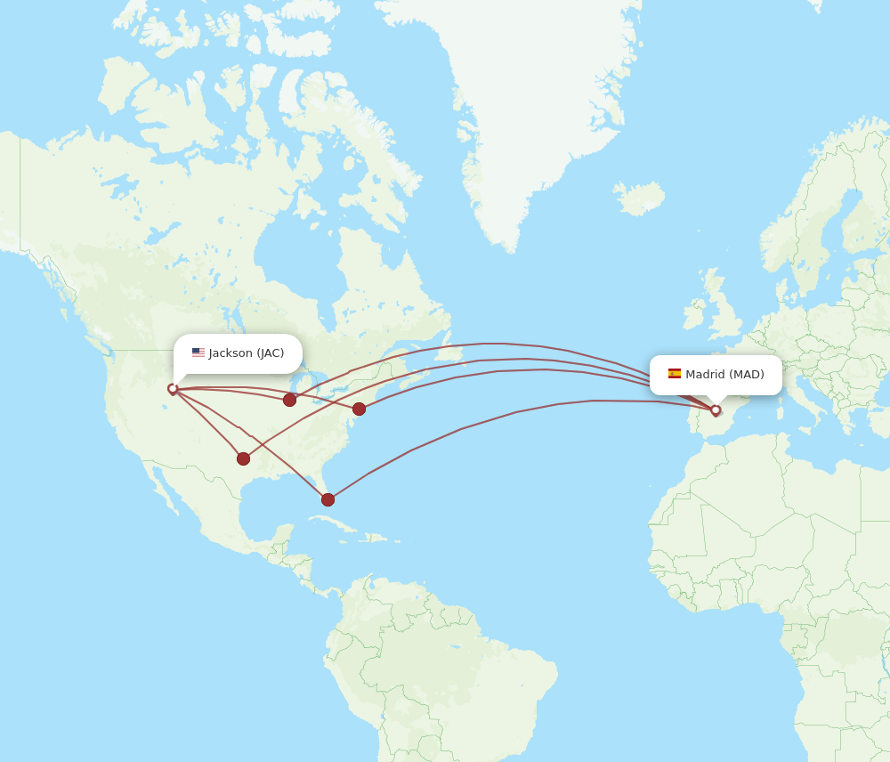 Madrid - Jackson route map and flight paths