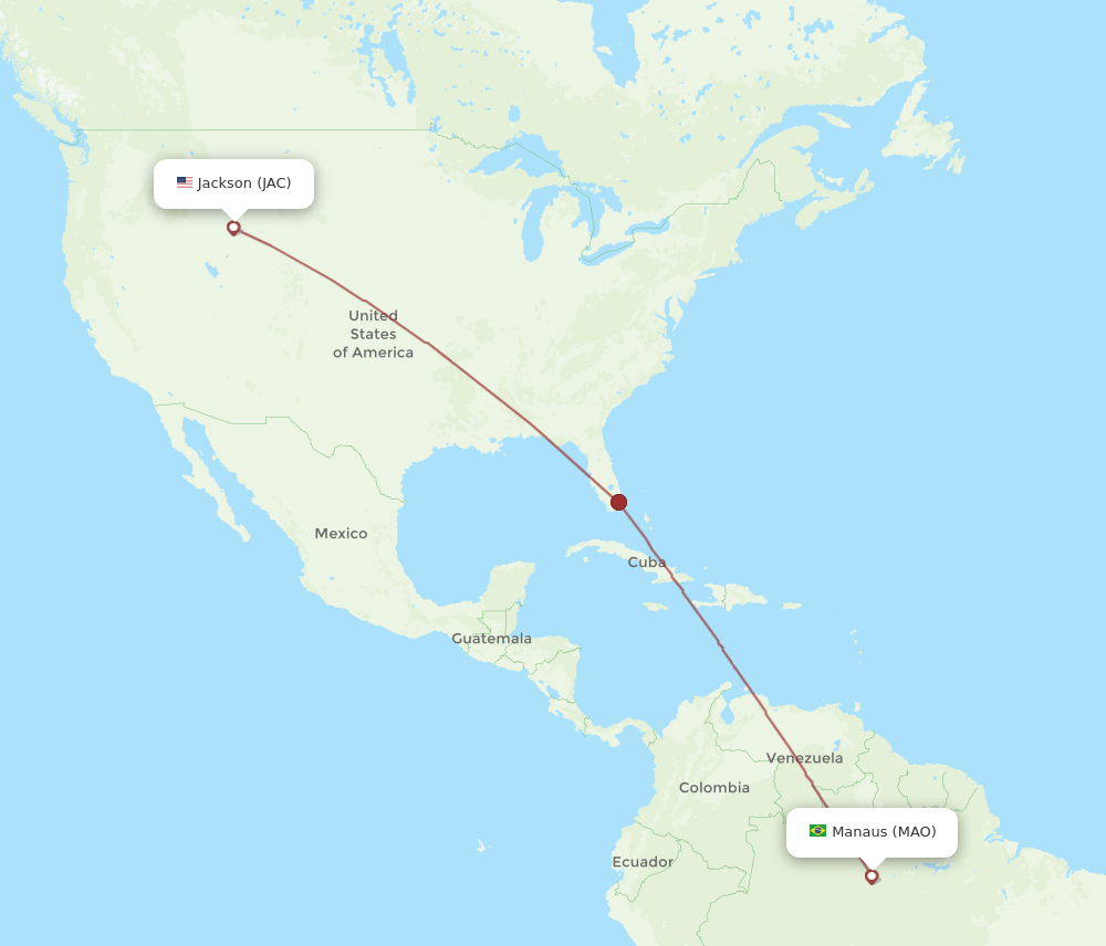 Jackson - Manaus route map and flight paths