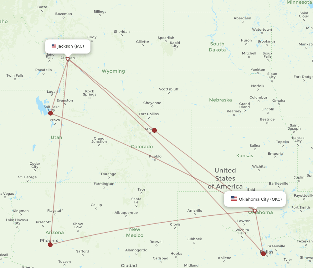 JAC-OKC flight routes