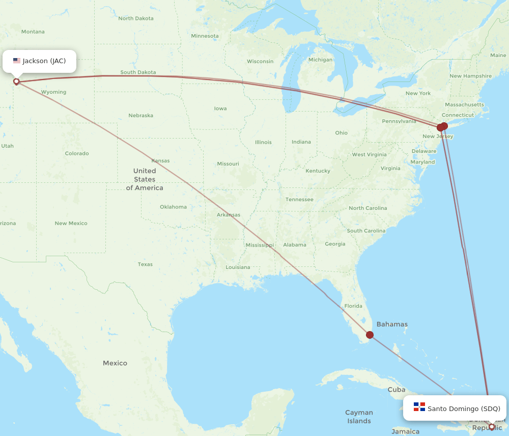 Jackson - Santo Domingo route map and flight paths