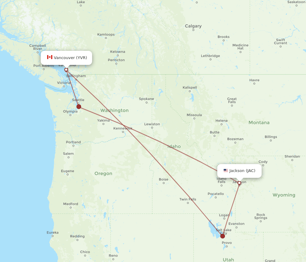 Vancouver - Jackson route map and flight paths