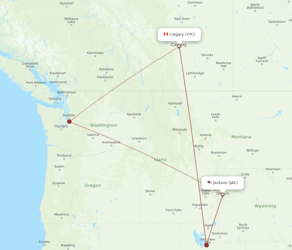 Calgary - Jackson route map and flight paths