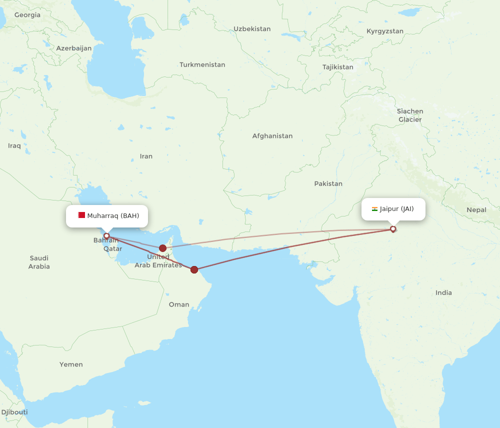 JAI-BAH flight routes