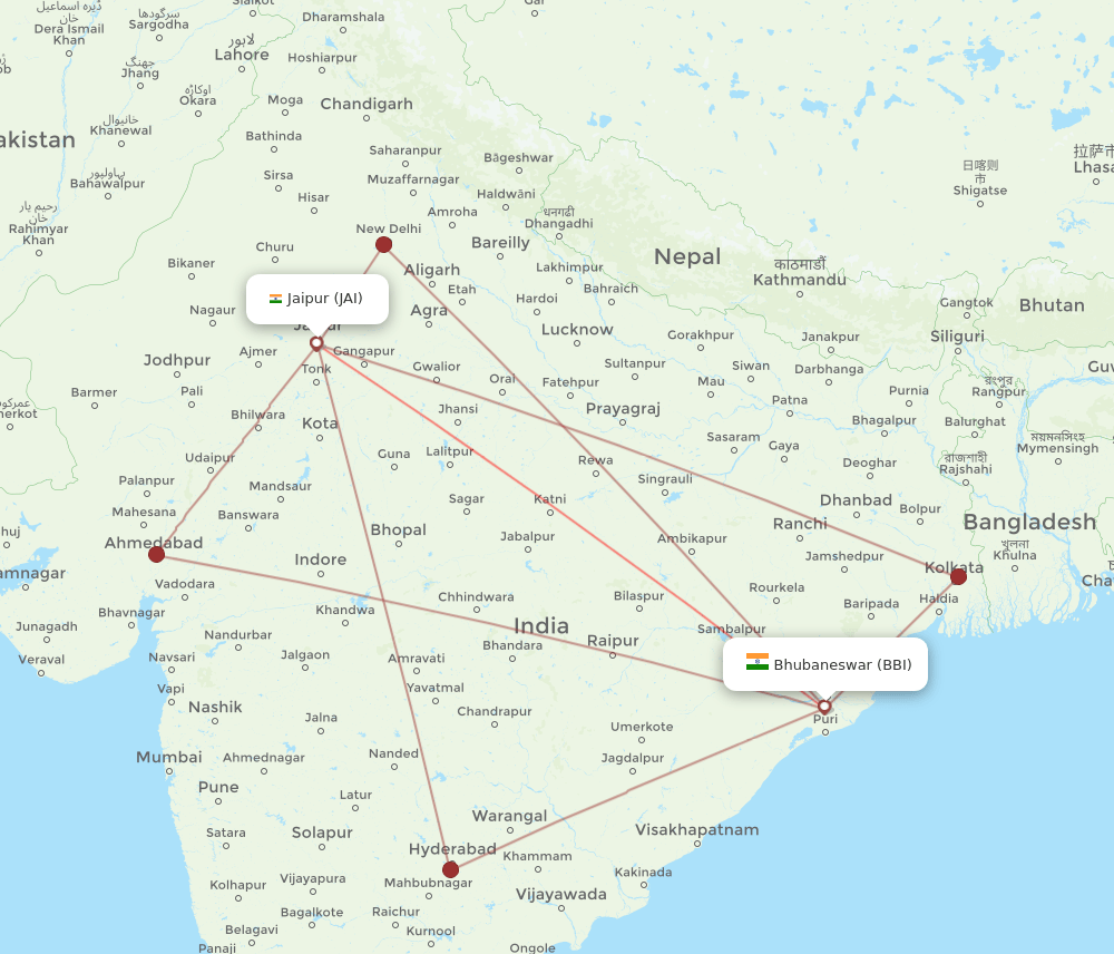 JAI-BBI flight routes