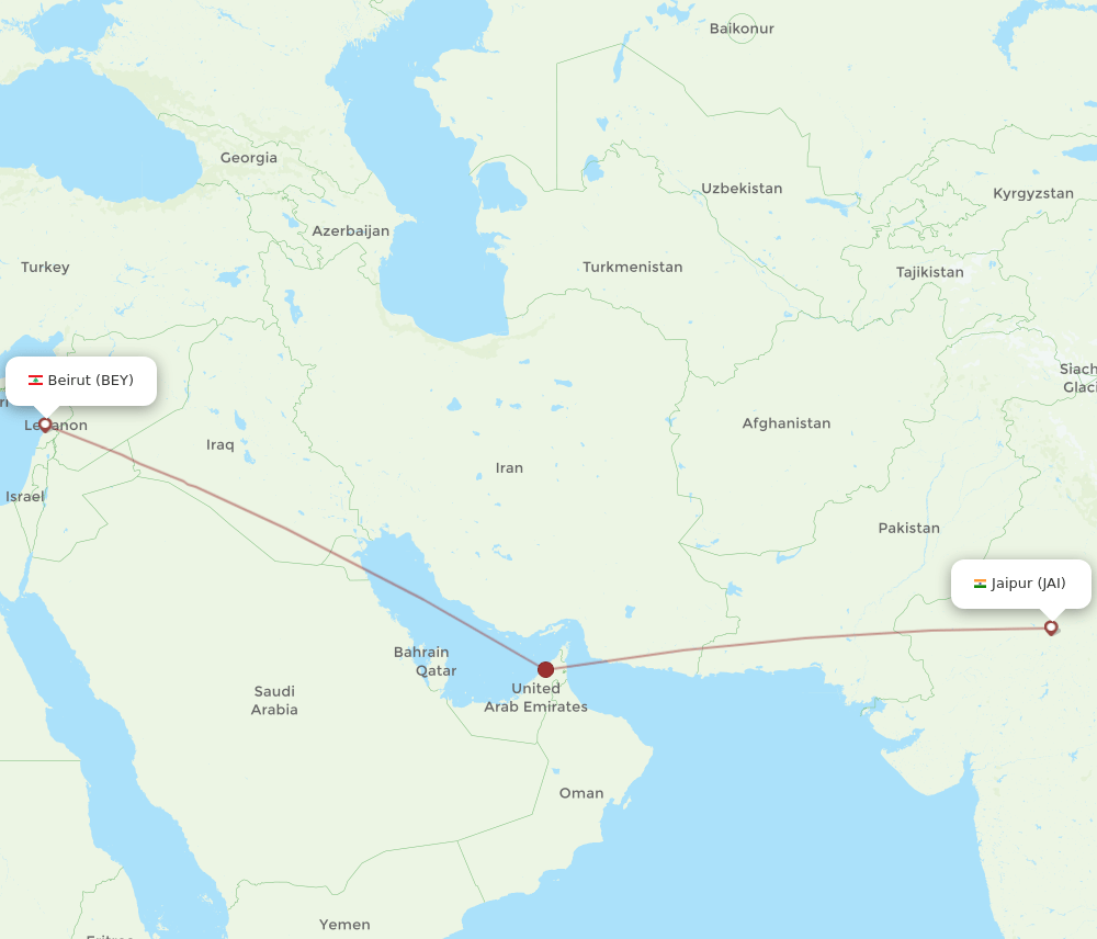 JAI to BEY flights and routes map