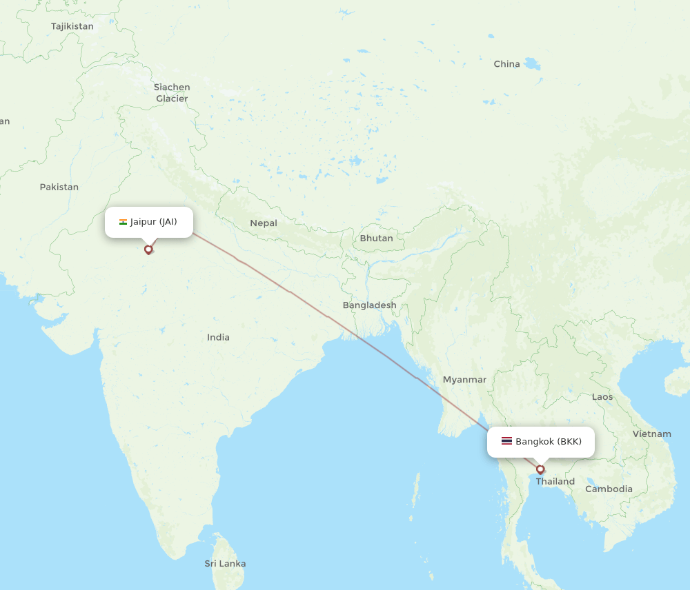 JAI to BKK flights and routes map