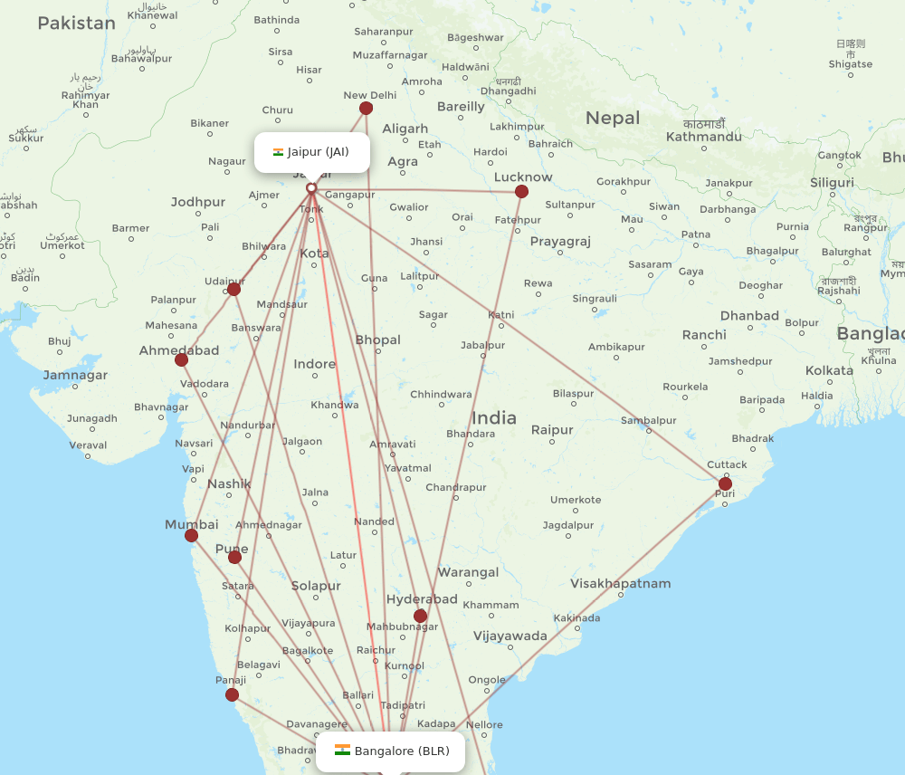 JAI-BLR flight routes