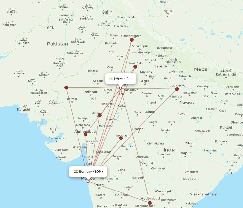 JAI-BOM flight routes