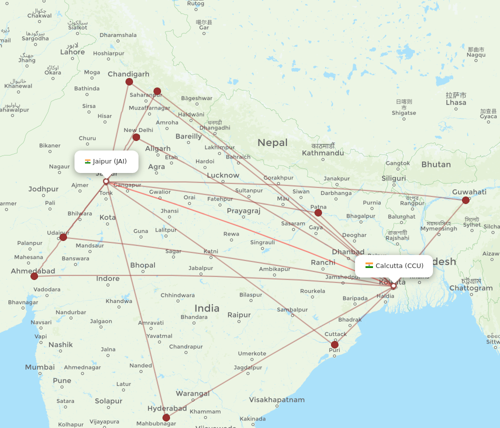 JAI to CCU flights and routes map