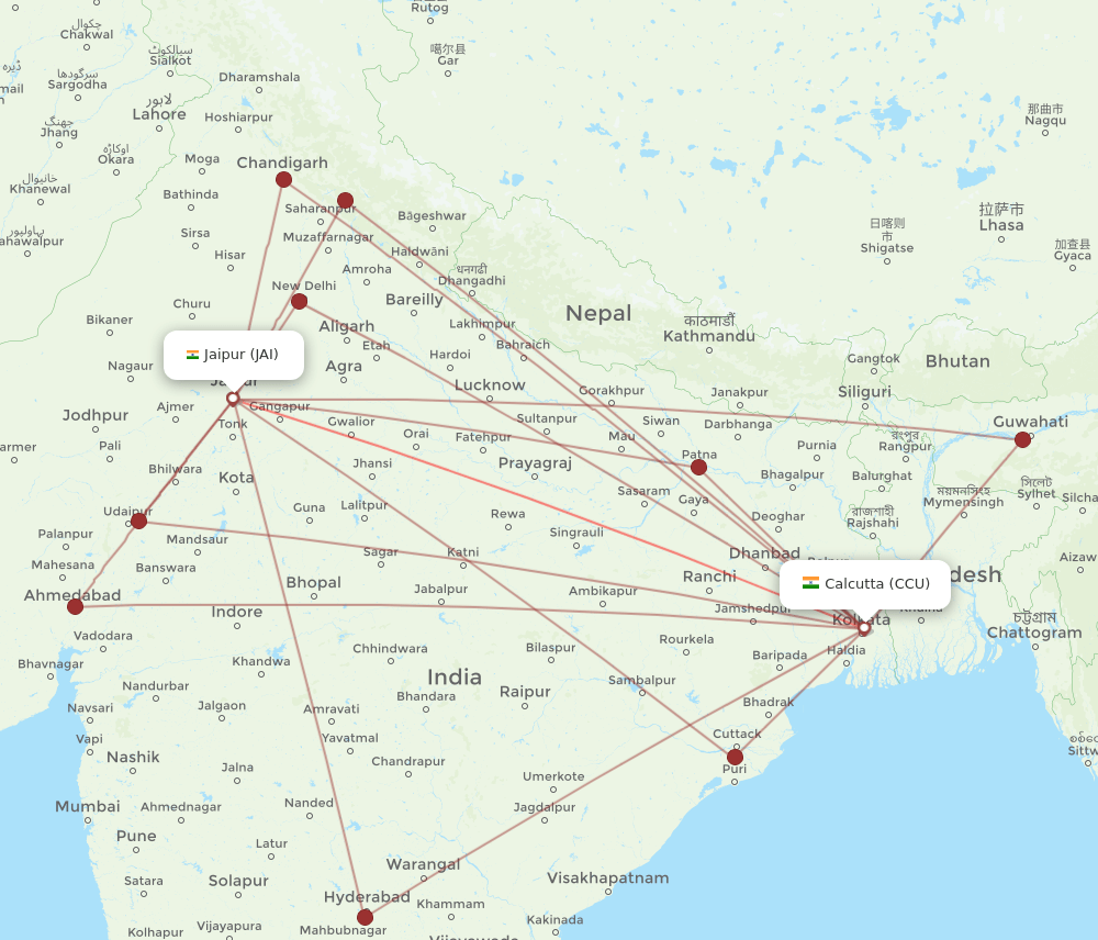 JAI-CCU flight routes