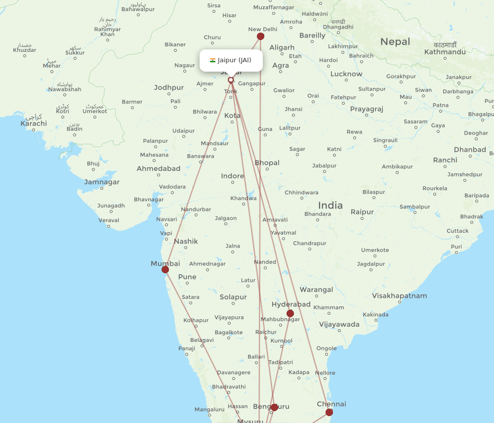 JAI to CJB flights and routes map