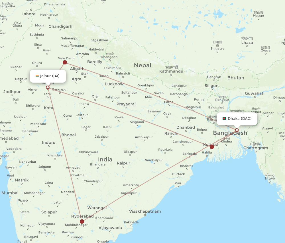 JAI to DAC flights and routes map