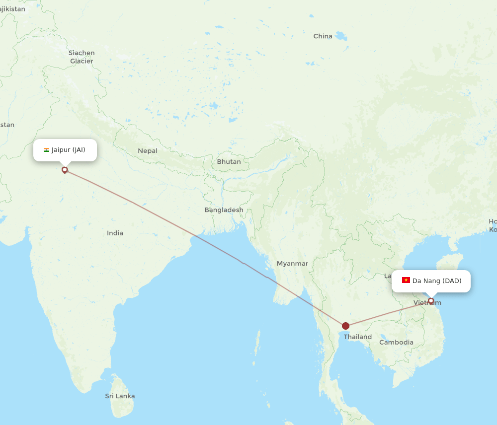 Da Nang - Jaipur route map and flight paths