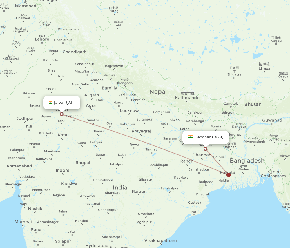 JAI to DGH flights and routes map